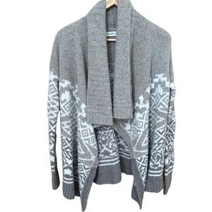 Abercrombie & Fitch Soft Knit Grey/White Aztec Print Open Front Cardigan Sweater